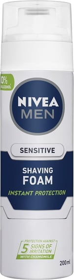 NIVEA MEN Erkek Hassas Tıraş Köpüğü 200 ml, Hassas Ciltlere Özel Hızlı Koruma, Yanma Karşıtı, Alkolsüz Formül