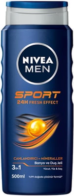 NIVEA MEN Erkek Sports Duş Jeli, 500 ml, 3ü 1 Arada Kullanım, Vücut, Yüz ve Saç, 24 Saat Ferahlık, Enerji Veren Koku - Seçenekler: 500 Ml, 500 Ml (2 paketi)