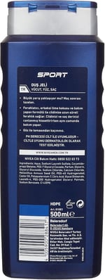 NIVEA MEN Erkek Sports Duş Jeli, 500 ml, 3ü 1 Arada Kullanım, Vücut, Yüz ve Saç, 24 Saat Ferahlık, Enerji Veren Koku - Seçenekler: 500 Ml, 500 Ml (2 paketi)
