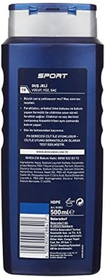 NIVEA MEN Erkek Sports Duş Jeli, 500 ml, 3ü 1 Arada Kullanım, Vücut, Yüz ve Saç, 24 Saat Ferahlık, Enerji Veren Koku - Seçenekler: 500 Ml, 500 Ml (2 paketi)