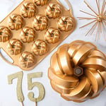 Nordic Ware 95377 Bundtlette Pan 75. Yıl Dönümü Örgülü Bundt Bites, Altın, 3,5