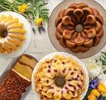 Nordicware kek kalıbı pasta kalıbı-Lotus, alüminyum, altın, 21,6 x 21,6 x 9,5 cm