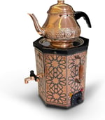 Nostaljik Elektrikli Bakır İşlemeli Çay Semaveri - 3 Litre (Bakır Demlik Hediyeli)