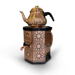 Nostaljik Elektrikli Bakır İşlemeli Çay Semaveri - 3 Litre (Bakır Demlik Hediyeli)