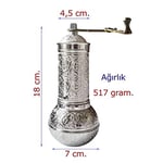 Nostaljik Osmanlı Kahve Değirmeni, Baharat Değirmeni Topuz Hazneli (Gümüş)