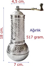 Nostaljik Osmanlı Kahve Değirmeni, Baharat Değirmeni Topuz Hazneli (Gümüş)