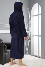 NS Gold Taç Nakış Bambu Cotton Erkek Erkek Bornozu LACİVERT L/XL