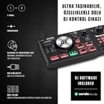 Numark DJ2GO2 Touch – Yolculuk için mini DJ kontrol cihazı – 2 panelli USB DJ konsolu, ses arayüzü ve kapasiteli Jogwheels, 4 Pad modu; yazılım dahil