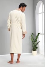 Nusa MEN Nakışlı Bambo Cotton Erkek Bornozu Krem L/XL