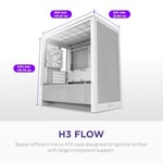 NZXT H3 Flow Micro-ATX PC Kasası, Optimize Edilmiş Hava Akışı, 1x 120mm Arka Fan Dahil, Tam Boyutlu GPU Desteği, 280mm Ön ve 240mm Üst Radyatör, Back-Connect Anakart Uyumluluğu, Beyaz
