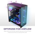 NZXT H7 Flow RGB | fanlı orta kule ATX hava akışı muhafazası | doğrudan GPU soğutma için zeminde fan destekler | 360 mm tek çerçeveli fan | kablo yönetimi | siyah