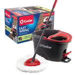 O-Cedar EasyWring Mikrofiber Spin Mop, Kovalı Zemin Temizleme Sistemi, Kırmızı, Gri