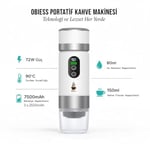 Obıess Taşınabilir Espresso Kahve Makinesi Beyaz Şarjlı Kapsül ve Öğütülmüş Kahve ile Uyumlu V3