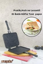 Ocak Üstü Granit Döküm El Tost ve Çok Amaçlı Grill Tava SİYAH