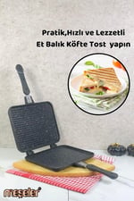 Ocak Üstü Granit Döküm El Tost ve Çok Amaçlı Grill Tava SİYAH