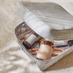 Ocean Home Textile 2'li Termal Astarlı Su İtici Leke Tutmaz Gri Renk Jüt Keten Makyaj İlaç Çantası Seti 25 X 15 X 12.5 / 20 X 21 X