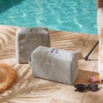 Ocean Home Textile 2'li Termal Astarlı Su İtici Leke Tutmaz Gri Renk Jüt Keten Makyaj İlaç Çantası Seti 25 X 15 X 12.5 / 20 X 21 X