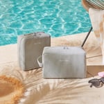 Ocean Home Textile 2'li Termal Astarlı Su İtici Leke Tutmaz Gri Renk Jüt Keten Makyaj İlaç Çantası Seti 25 X 15 X 12.5 / 20 X 21 X
