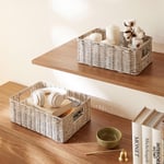 Ocean Home Textile 2'li Yıkanabilir Gri Pp Rattan Sepet Set 30 X 20 X 11 / 36 X 26 X 12 Cm
