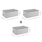Ocean Home Textile 3'lü Orta Boy Gri Çizgili Stuff & Things Hurç Set 52 X 28 X 21 Cm