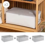 Ocean Home Textile 3'lü Orta Boy Gri Çizgili Stuff & Things Hurç Set 52 X 28 X 21 Cm
