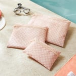 Ocean Home Textile 3'lü Su Geçirmez Pvc Astarlı Pembe Dama Desen Islak Kuru Çantası 20 X 13 / 24 X 20 / 30 X 24 Cm