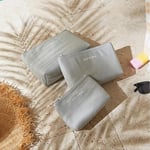 Ocean Home Textile 3'lü Termal Astarlı Su İtici Leke Tutmaz Gri Renk Jüt Keten Makyaj İlaç Çantası Seti 15 X 11 X 6 / 19 X 13 X 7