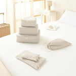 Ocean Home Textile 6'lı Yıkanabilir Gri Dama Desen Pamuklu Bavul İçi Düzenleyici Set