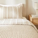 Ocean Home Textile Pamuklu Kapitoneli Bej Renk Çizgi Desen Tek Kişilik Yatak Örtüsü Seti 1 Adet 180 X 230 / 1 Adet 50 X 70 Cm