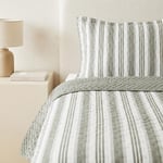 Ocean Home Textile Pamuklu Kapitoneli Haki Renk Çizgi Desen Tek Kişilik Yatak Örtüsü Seti 1 Adet 180 X 230 / 1 Adet 50 X 70 Cm