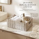 Ocean Home Textile Yıkanabilir Gri Pp Rattan Sepet 36 X 26 X 12 Cm