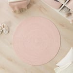 Ocean Home Textile Yıkanabilir Pembe Kırçıllı Pamuklu Halı Kilim Ø 80 Cm