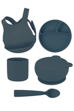 OiOi Deep Blue Beşli Set (önlük+tabak+kase+bardak+kaşık)