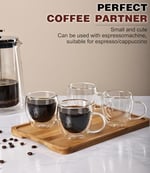 OJA 6 oz Espresso Bardak Seti 4, Kulplu Çift Duvar Cam Kupalar Kapuçino, Latte, Çay, Şeffaf Cam Espresso Shot Bardakları Espresso Makinesi için Uygun