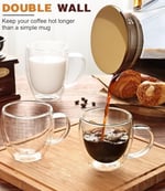 OJA 6 oz Espresso Bardak Seti 4, Kulplu Çift Duvar Cam Kupalar Kapuçino, Latte, Çay, Şeffaf Cam Espresso Shot Bardakları Espresso Makinesi için Uygun