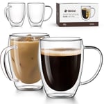 OJA Çift Duvar Cam Kahve Kupaları 4'lü Set, Elle Üflemeli 354 ml Şeffaf Cam Kahve Fincanı, Yalıtımlı Çay Kupası, Espresso, Cappuccino, Latte, Amerikan, Çay Poşeti, İçecek, Babalar Günü Hediyesi için