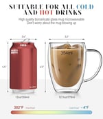 OJA Çift Duvar Cam Kahve Kupaları 4'lü Set, Elle Üflemeli 354 ml Şeffaf Cam Kahve Fincanı, Yalıtımlı Çay Kupası, Espresso, Cappuccino, Latte, Amerikan, Çay Poşeti, İçecek, Babalar Günü Hediyesi için