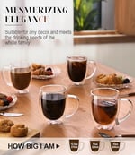 OJA Çift Duvar Cam Kahve Kupaları 4'lü Set, Elle Üflemeli 354 ml Şeffaf Cam Kahve Fincanı, Yalıtımlı Çay Kupası, Espresso, Cappuccino, Latte, Amerikan, Çay Poşeti, İçecek, Babalar Günü Hediyesi için