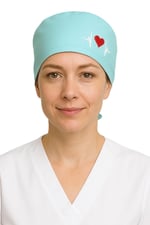 Okanmed Kalp Atışlı Turkuaz Desenli Doktor Hemşire Aşçı Cerrahi Bone Hastane Bone Bandana M408