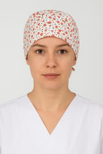 Okanmed Kırmızı Çiçekli Doktor Hemşire Aşçı Cerrahi Bone Hastane Bone Bandana M454