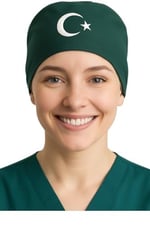 Okanmed Türk Bayraklı Yeşil Doktor Hemşire Aşçı Cerrahi Bone Hastane Bone Bandana M249