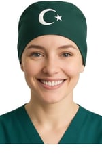 Okanmed Türk Bayraklı Yeşil Doktor Hemşire Aşçı Cerrahi Bone Hastane Bone Bandana M249