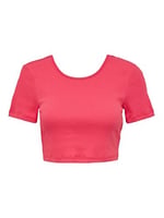 ONLY Kadın Kısa Kol Crop T-Shirt, Bisiklet Yaka, Pembe, L