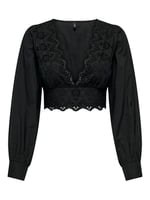 ONLY ONLLOU LIFE EMB L/S V-NECK SHORT TOP PTM Tişört Kadın