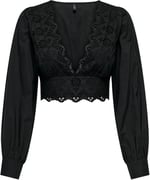 ONLY ONLLOU LIFE EMB L/S V-NECK SHORT TOP PTM Tişört Kadın