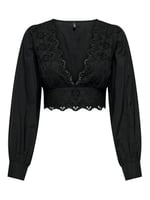 ONLY ONLLOU LIFE EMB L/S V-NECK SHORT TOP PTM Tişört Kadın