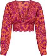 ONLY ONLLOU LIFE EMB L/S V-NECK SHORT TOP PTM Tişört Kadın