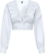 ONLY ONLLOU LIFE EMB L/S V-NECK SHORT TOP PTM Tişört Kadın