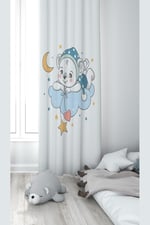 ontheclouds Ayıcık Desenli Dijital Baskı Fon Perdesi, 140 x 240, FONPRD15, beyaz-mavi