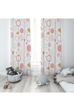 ontheclouds Beyaz Kalp Desenli Dijital Baskı Bebek Çocuk Fon Perdesi, 140 x 270, FONPRD19, pembe inek desen